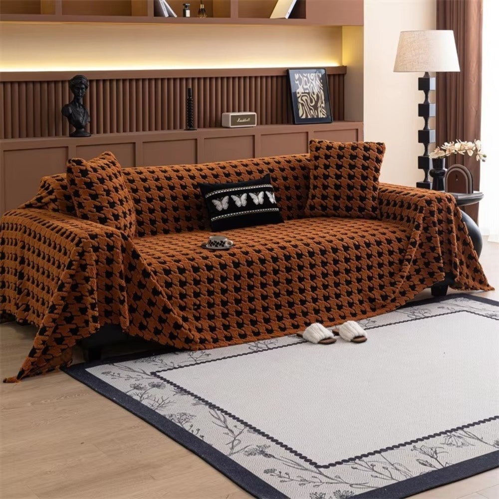 Houndstooth Plush Sofa Cover