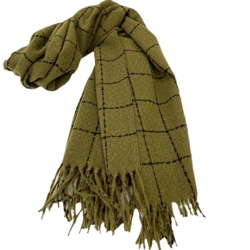 Unisex British Style Plaid Imitation Cashmere Tassel Scarf