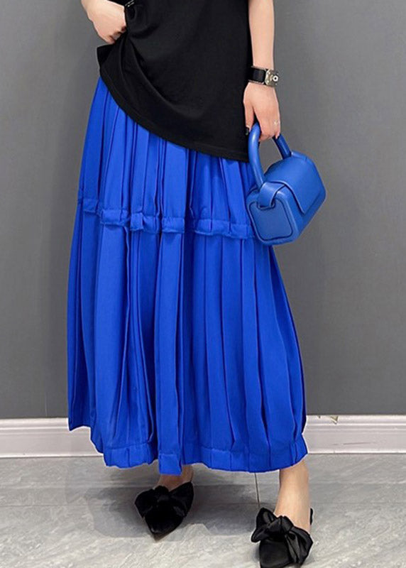 Loose Blue Patchwork Chiffon Pleated Skirts Summer