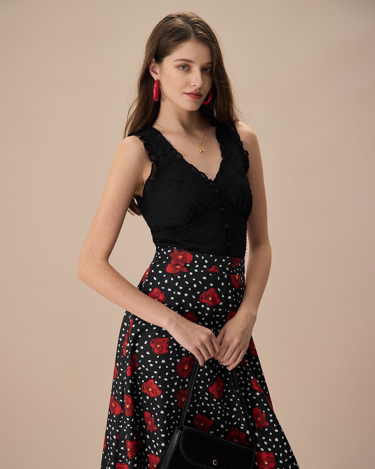 The Black V-Neck Frill Trim Tank Top