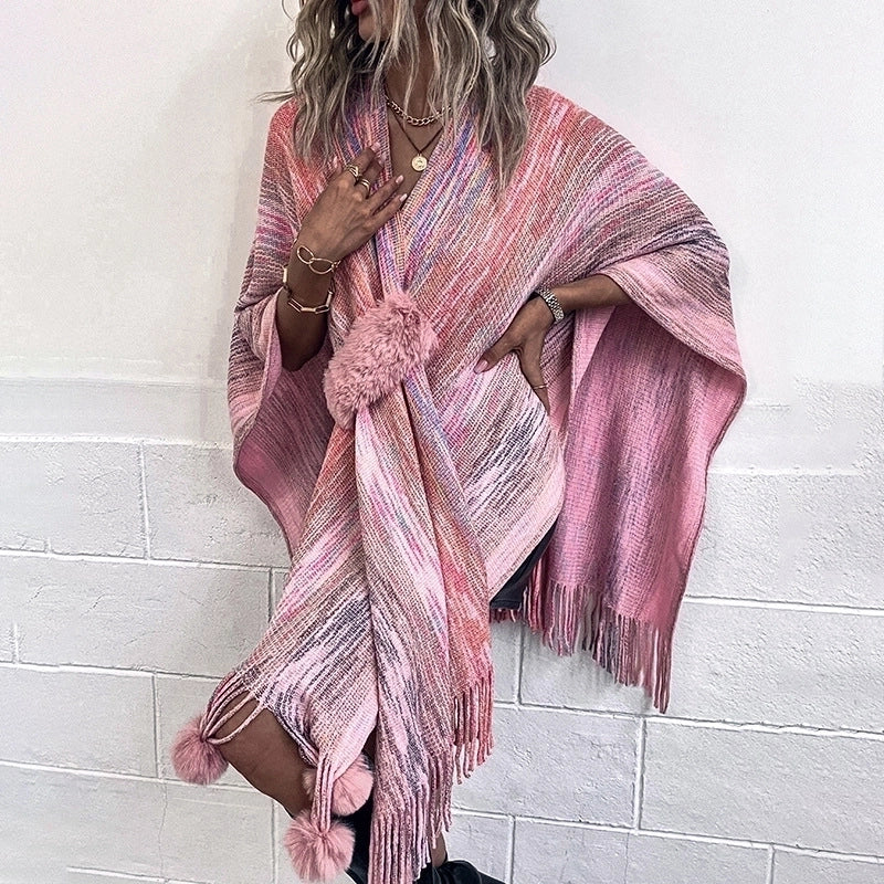 Women's Streetwear Color Block Polyester Tassel Shawl