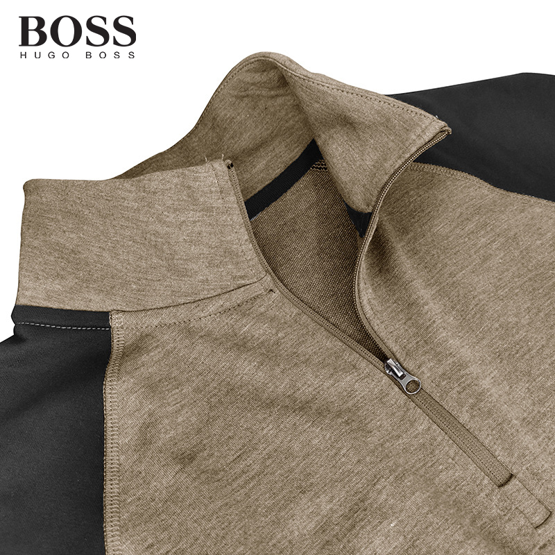 BOSS Men-s Long Sleeved Zipper High Neck Sweatshirt Stand Collar Coat