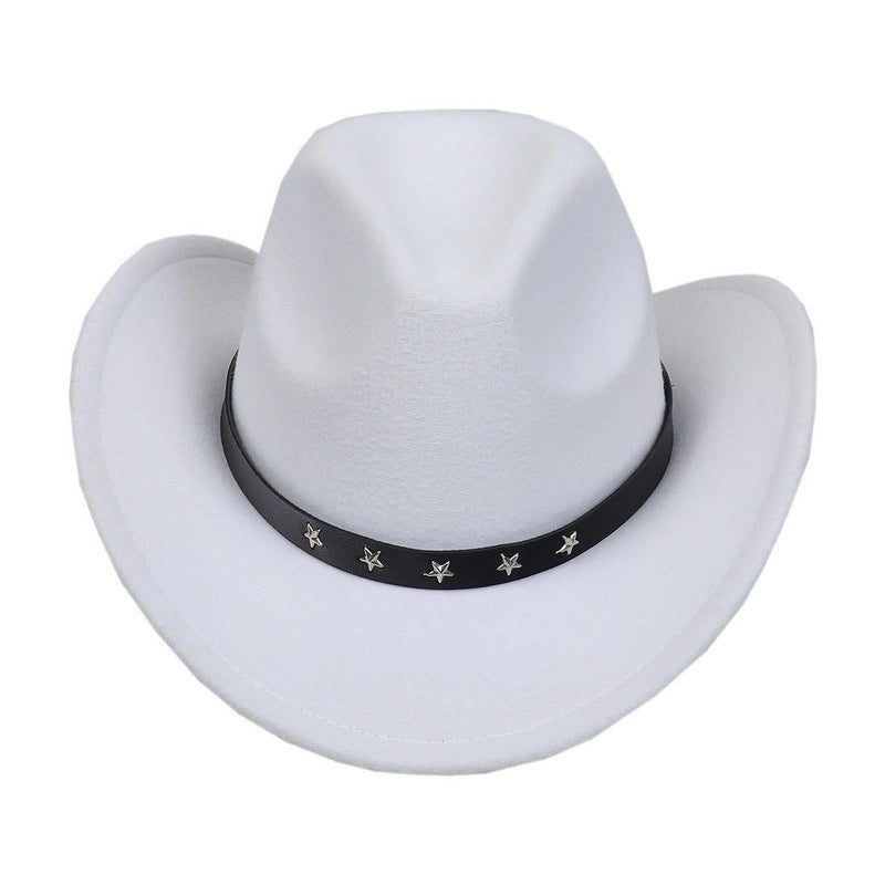 Tibetan Western Denim Top Hat Spring And Autumn New Jazz Hat Big Brim Five-pointed Star Belt Accessories Felt Hat For Men And Women