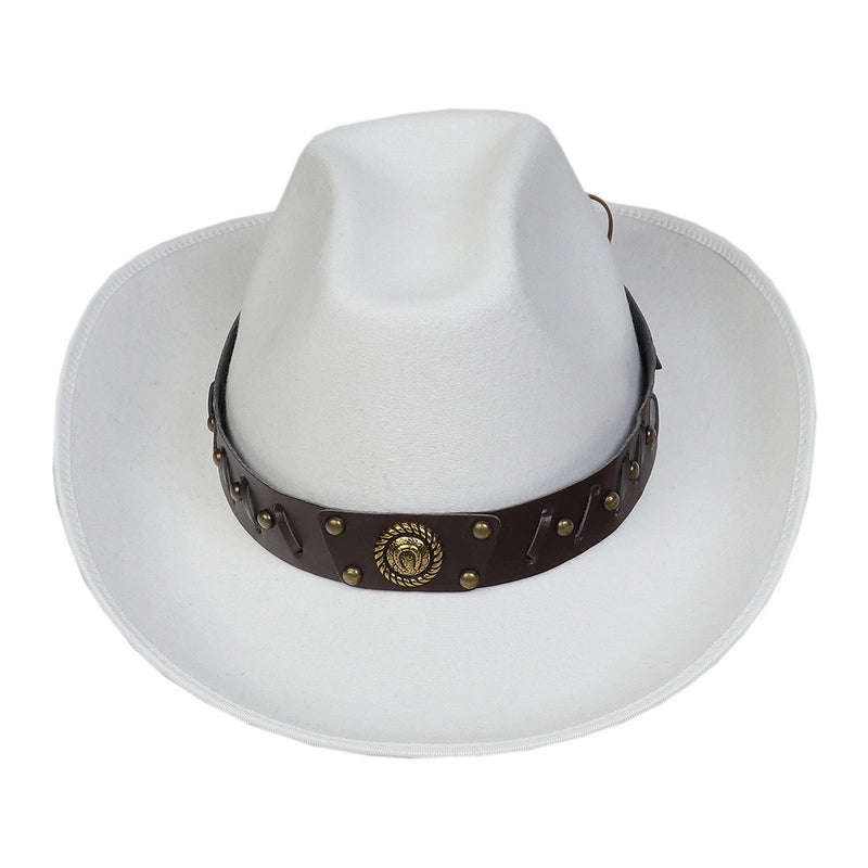 New Woolen Hat Western Denim Top Hat Men And Women Couple Hat Big Brim Curling Felt Hat