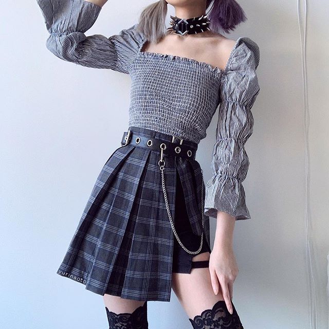 Hip Hop Irregular Stitching Plaid Skirt KF50514