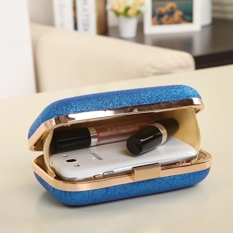 Red Blue Black Pu Leather Metal Solid Color Square Evening Bags