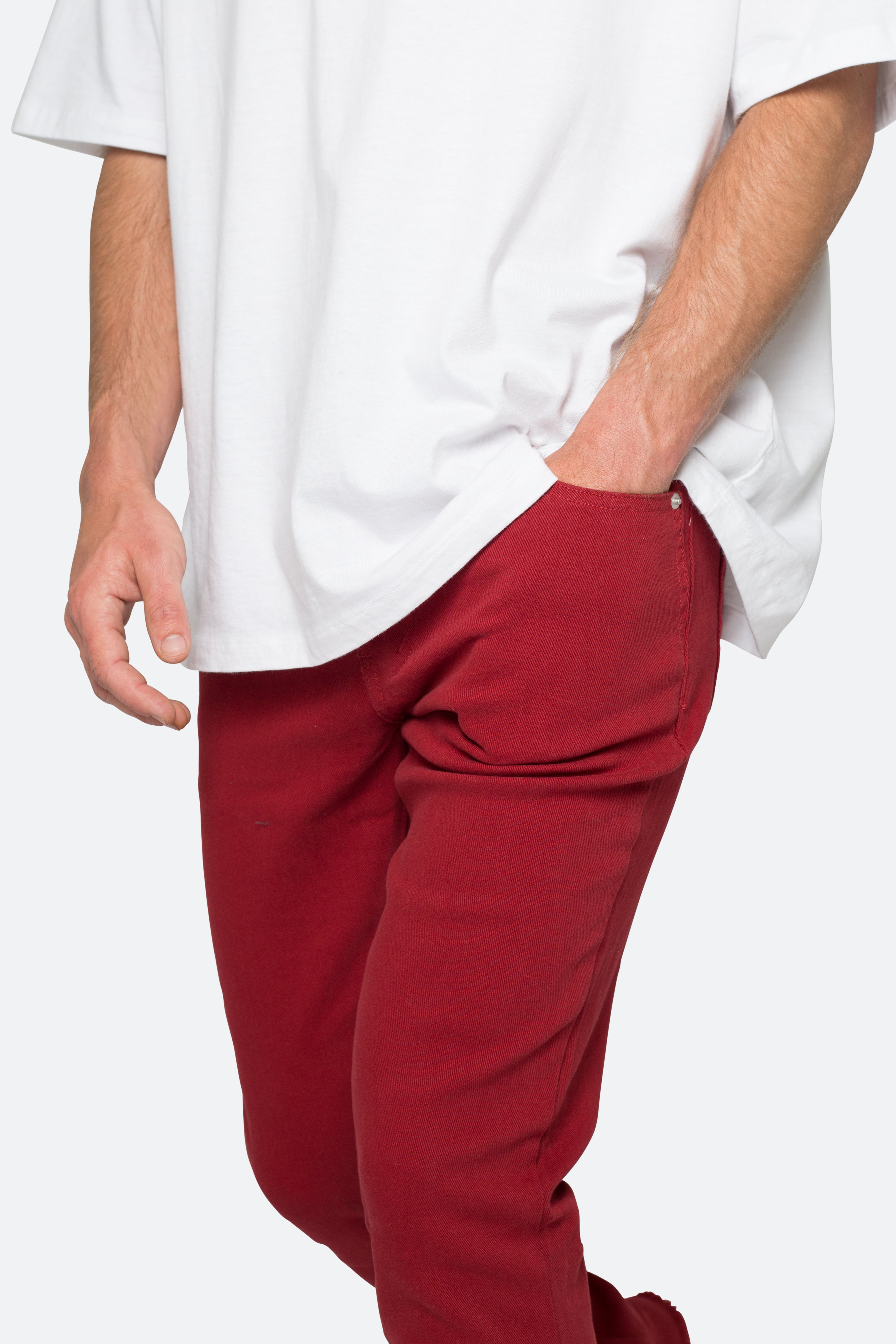 Twill Slim Stacked Pants - Burgundy