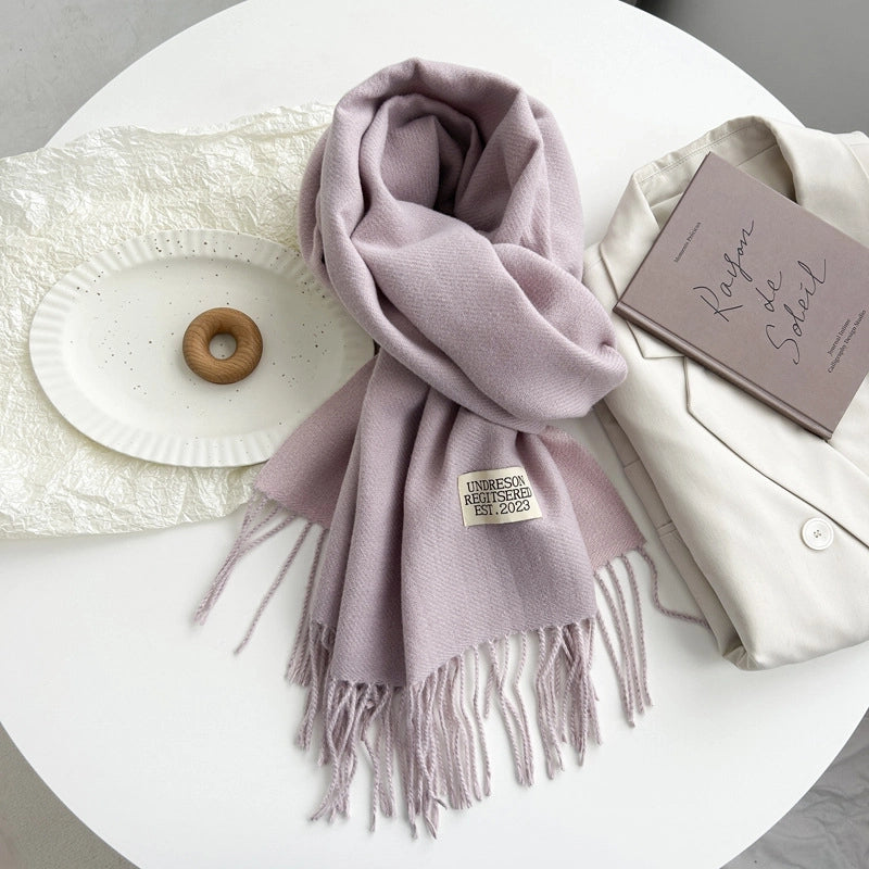 Women's Basic Solid Color Imitation Cashmere Tassel Scarf