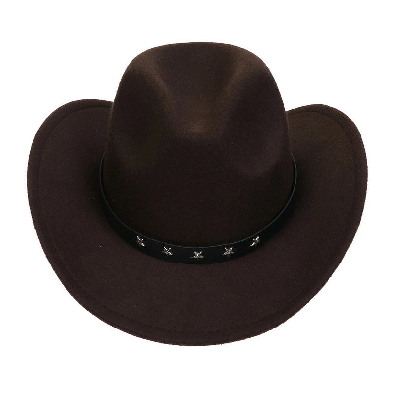 Tibetan Western Denim Top Hat Spring And Autumn New Jazz Hat Big Brim Five-pointed Star Belt Accessories Felt Hat For Men And Women