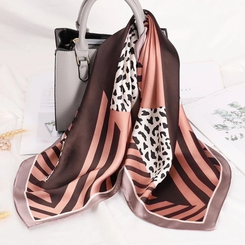 Women's Vintage Style Color Block Polyester Silk Scarf