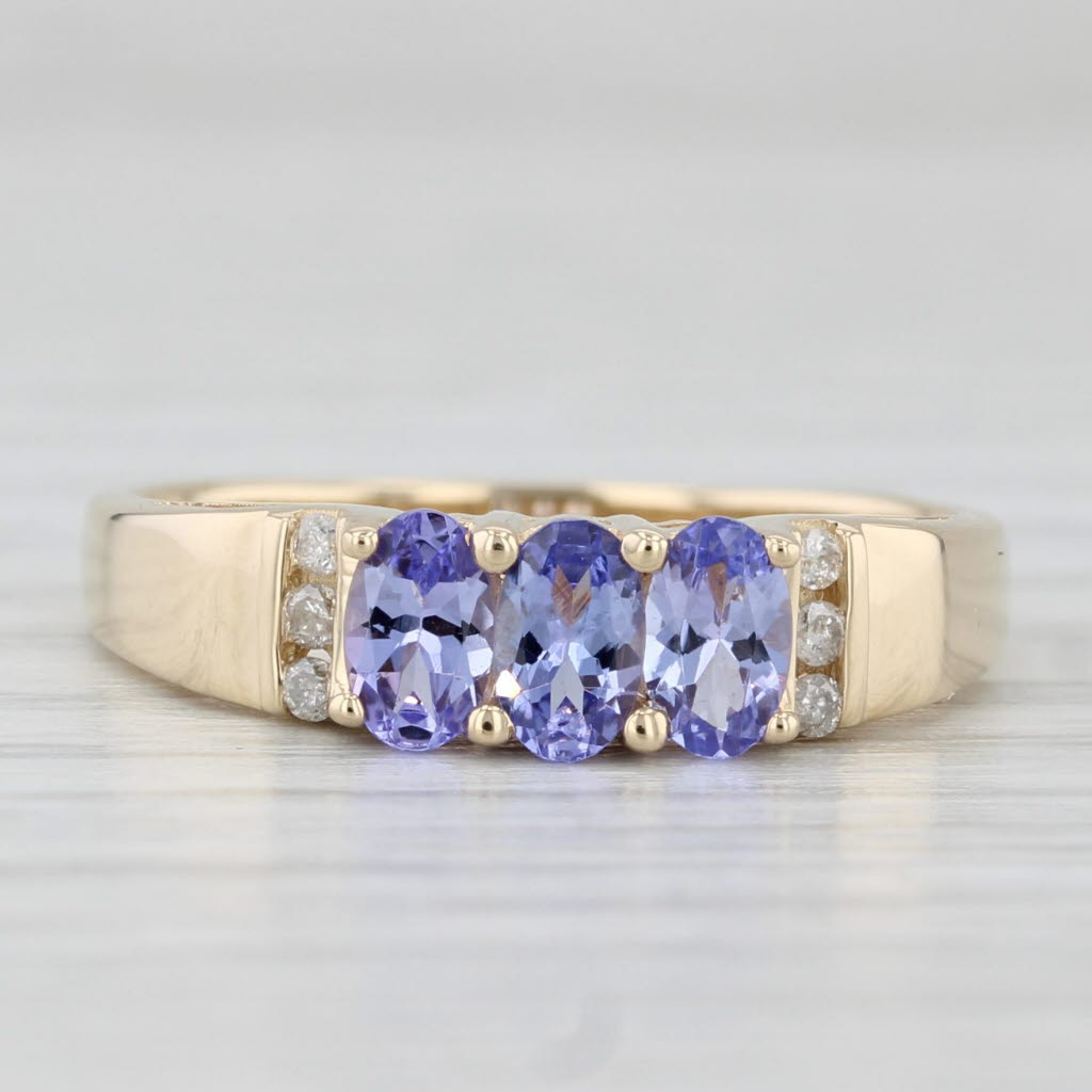 0.79ctw Tanzanite 3-Stone Diamond Ring 14k Yellow Gold Size 7