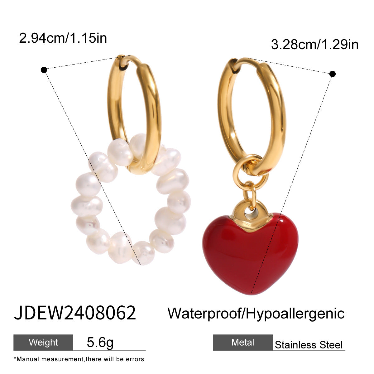 Stainless Steel Oil Drop Heart Earrings Pearl Earrings Titanium Steel Earrings Earring