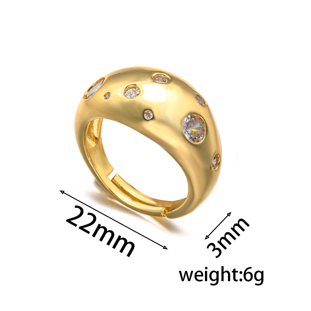 Fashionable And Versatile Personality Copper Material Inlaid Zircon Open Ring Style Versatile Women
