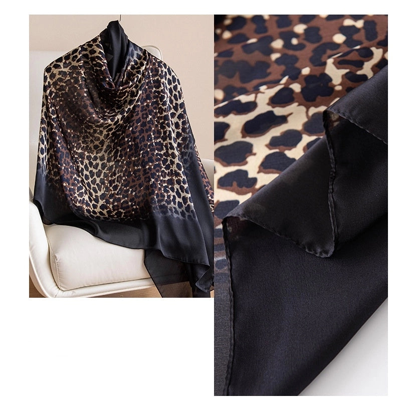 Women's Elegant Leaf Flower Leopard Polyester Silk Scarf