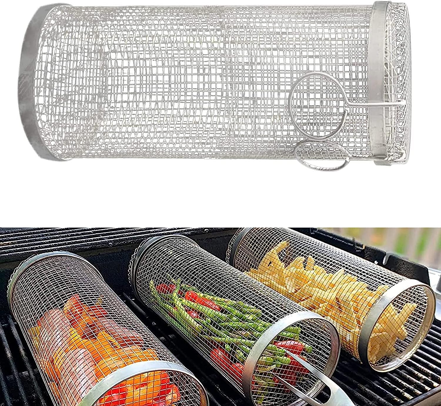 2 pcs ChefGenius Rolling Grill Basket