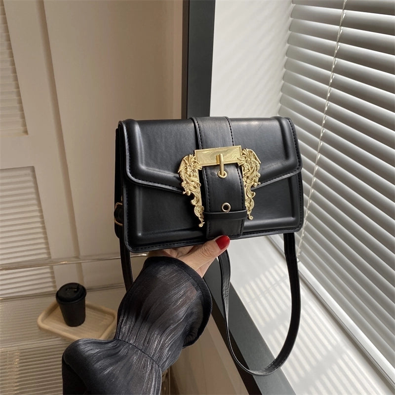 Women's Pu Leather Solid Color Streetwear Square Flip Cover Shoulder Bag Crossbody Bag