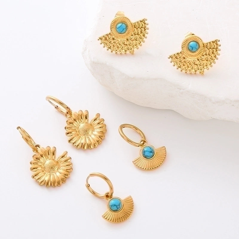 1 Pair Commute Solid Color Plating Inlay 304 Stainless Steel Turquoise 18K Gold Plated Earrings Ear Studs