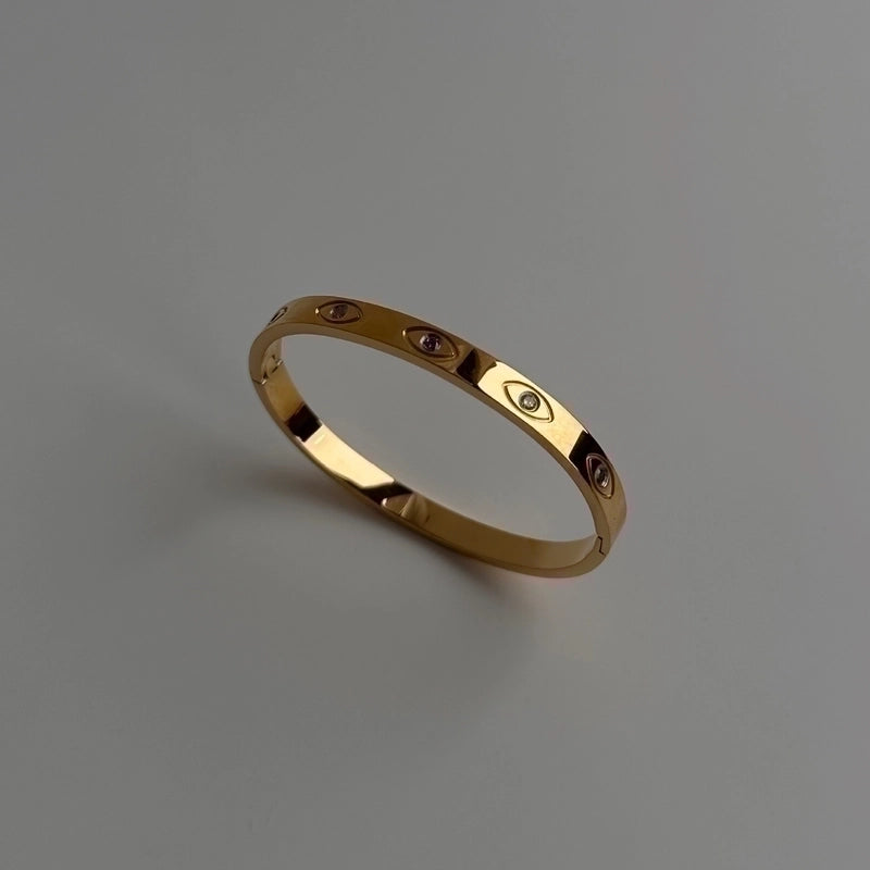 Minimalist Round Titanium Steel Plating Inlay Zircon 18k Gold Plated Bangle