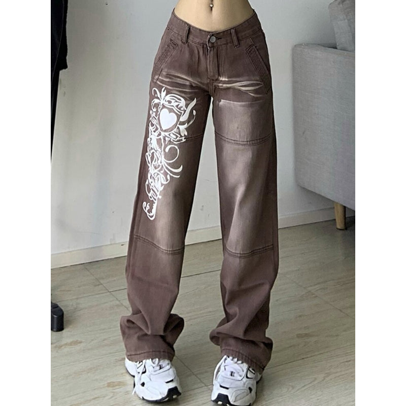 Printed Cargo Wide Leg Jeans
