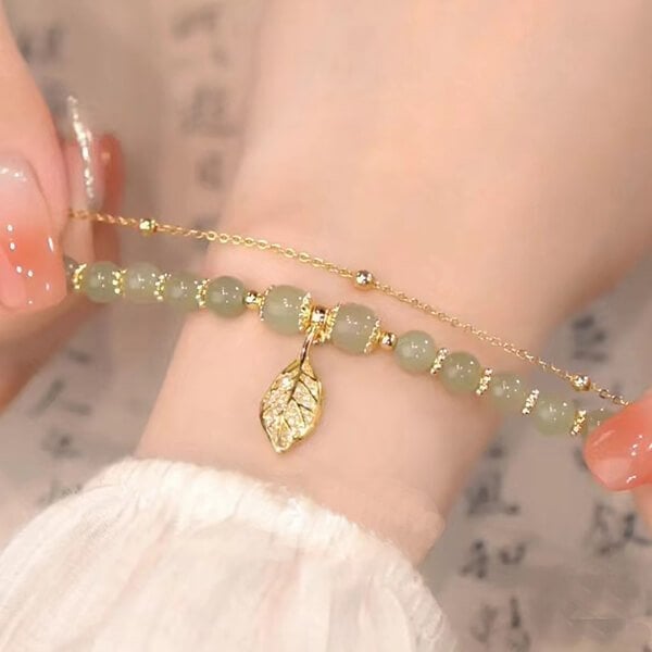 🔥  Promotion  49% OFF💞hetian jade gold leaf bracelet
