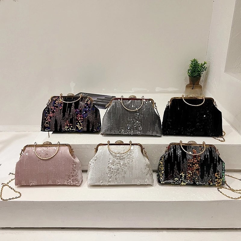 Grey White Pink Cloth Solid Color Shell Evening Bags