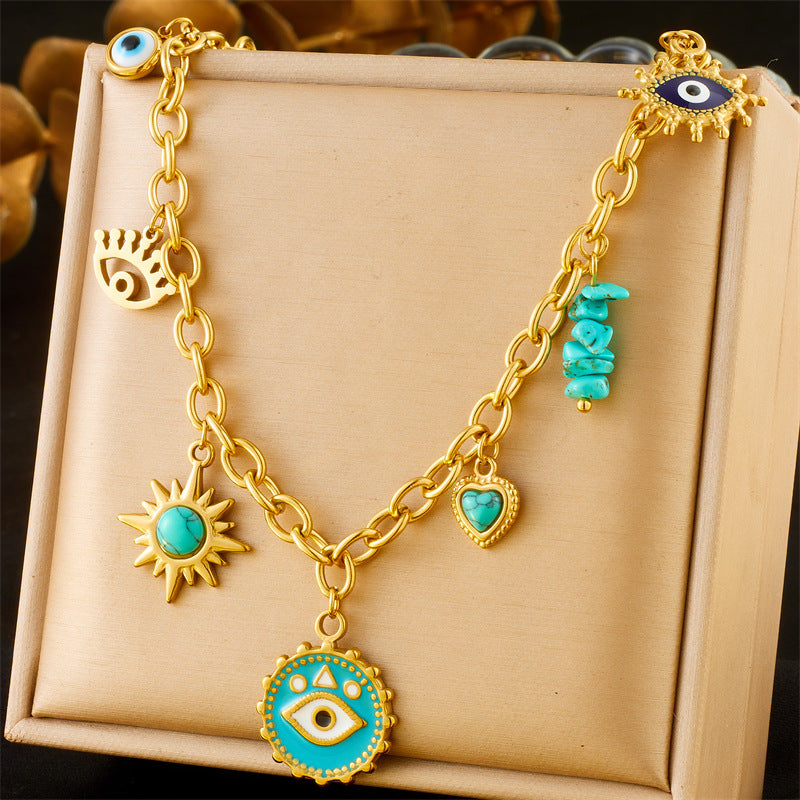 Fashion Colorful Dopamine Oil Drop Rainbow Flower Accessories Pendant Eye Butterfly Chain Stainless Steel Necklace