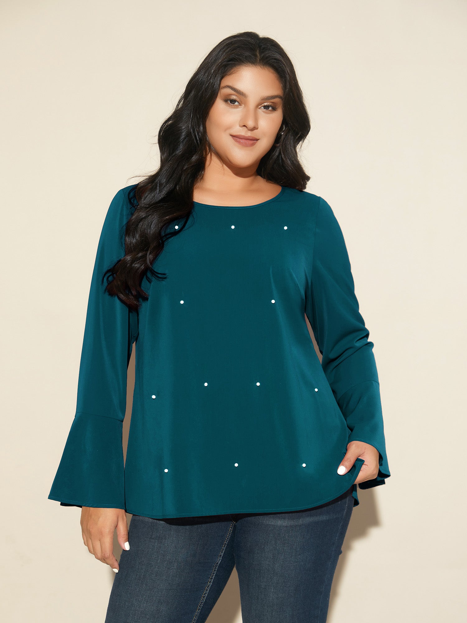 Beaded Embellished Bell Sleeves Blouse