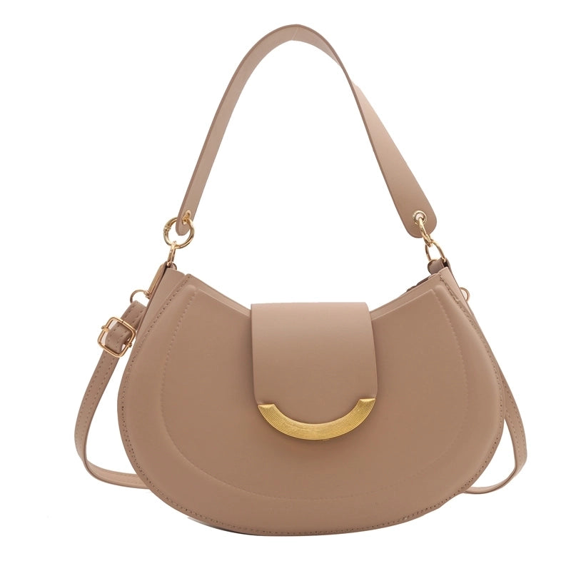 Women's Pu Leather Solid Color Vintage Style Classic Style Semicircle Buckle Shoulder Bag