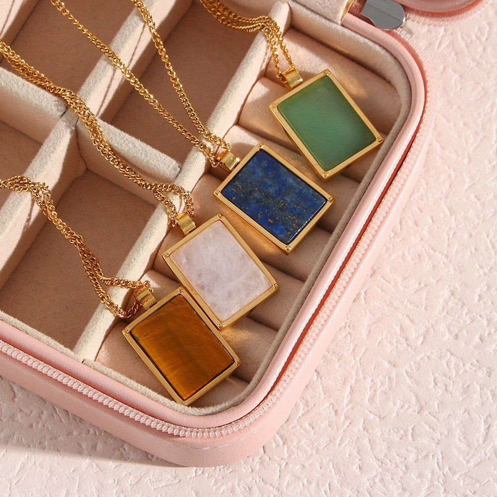 Fashion Quadrilateral Round Geometric Stainless Steel 18K Gold Plated Necklaces