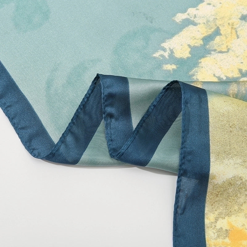 Women's Pastoral Minimalist Moon Tree Satin Printing Silk Scarf Bandanas