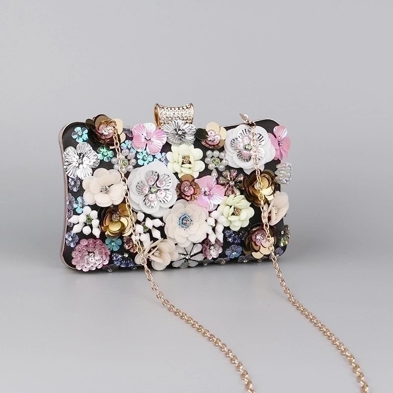 Blue Black Gold Pu Leather Flower Square Evening Bags