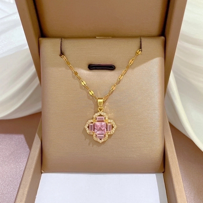 2 Pieces Fashion Heart Shape Butterfly Titanium Steel Copper Inlay Artificial Diamond Pendant Necklace