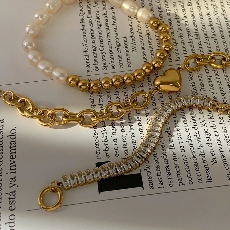 2 Pieces Casual Modern Style Geometric Heart Shape 304 Stainless Steel 16K Gold Plated White Gold Plated Gold Plated Zircon Bracelets In Bulk
