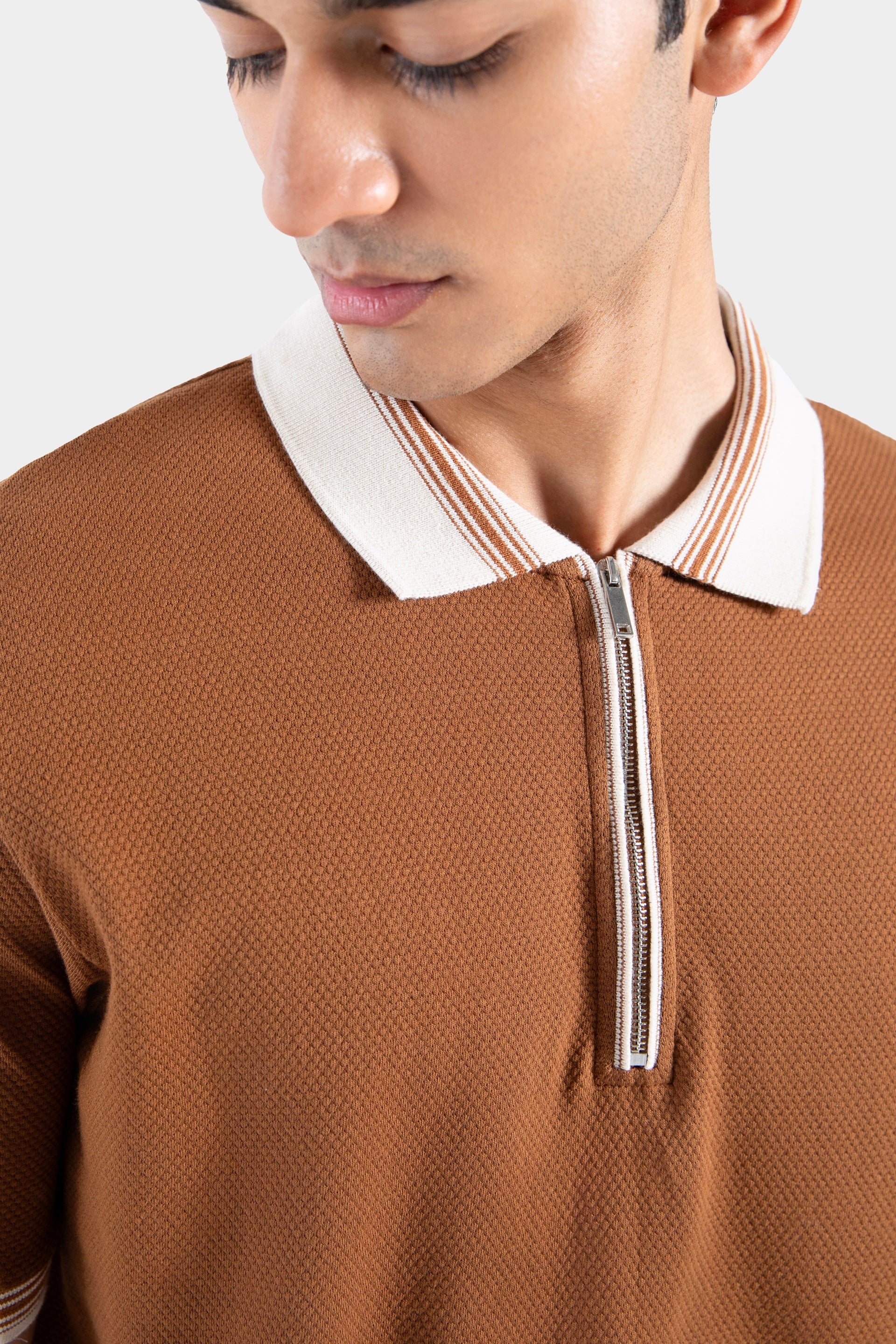 Zipper Polo with Contrast Collar