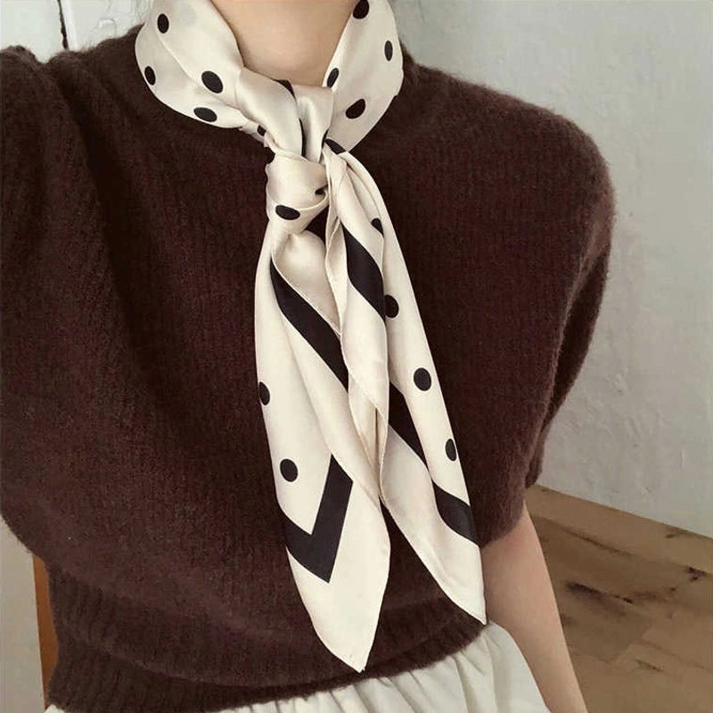 Silk Scarf Women's Small Square Scarf Hair Band Matching Shirt Suit Spring And Autumn Thin Vintage French Style Tube Top Tie Bag Internet Popular