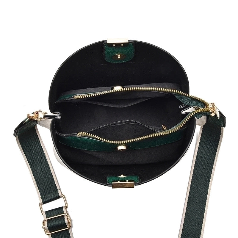 Women's Pu Leather Solid Color Elegant Classic Style Bucket Zipper Buckle Shoulder Bag Crossbody Bag
