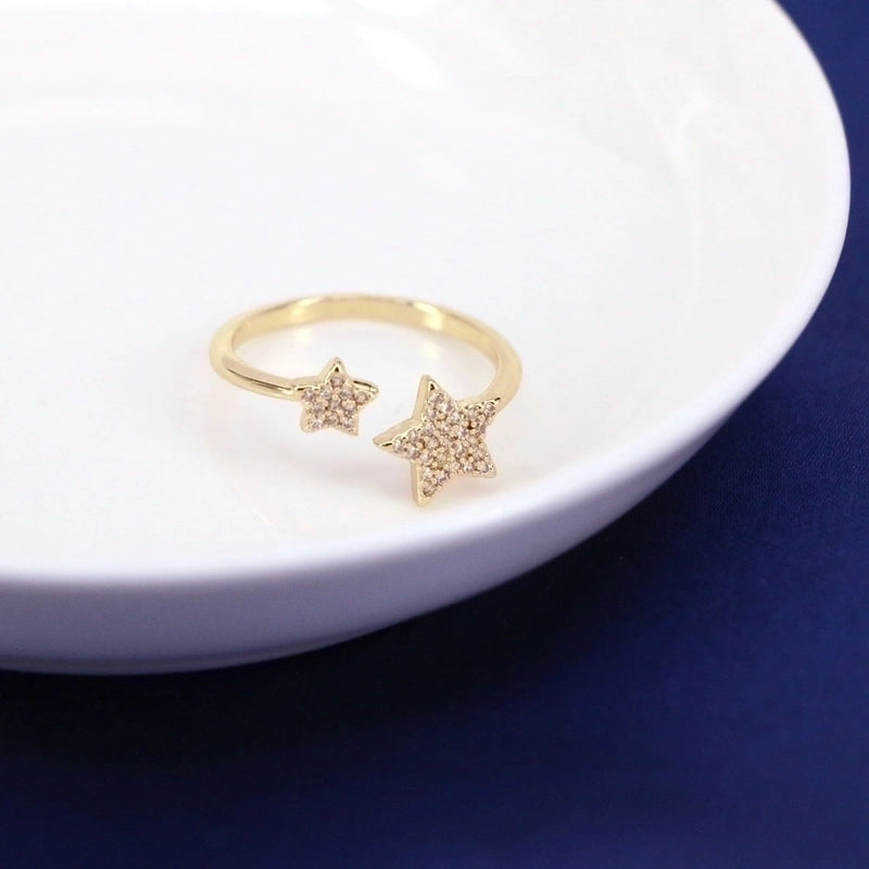 5 Pieces Fashion Star Copper Open Ring Plating Inlay Zircon Copper Rings