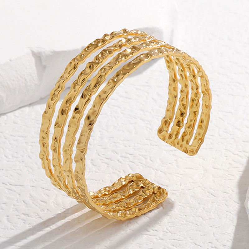 2 Pieces Expressive Stripe Stainless Steel Electroplating Bangles