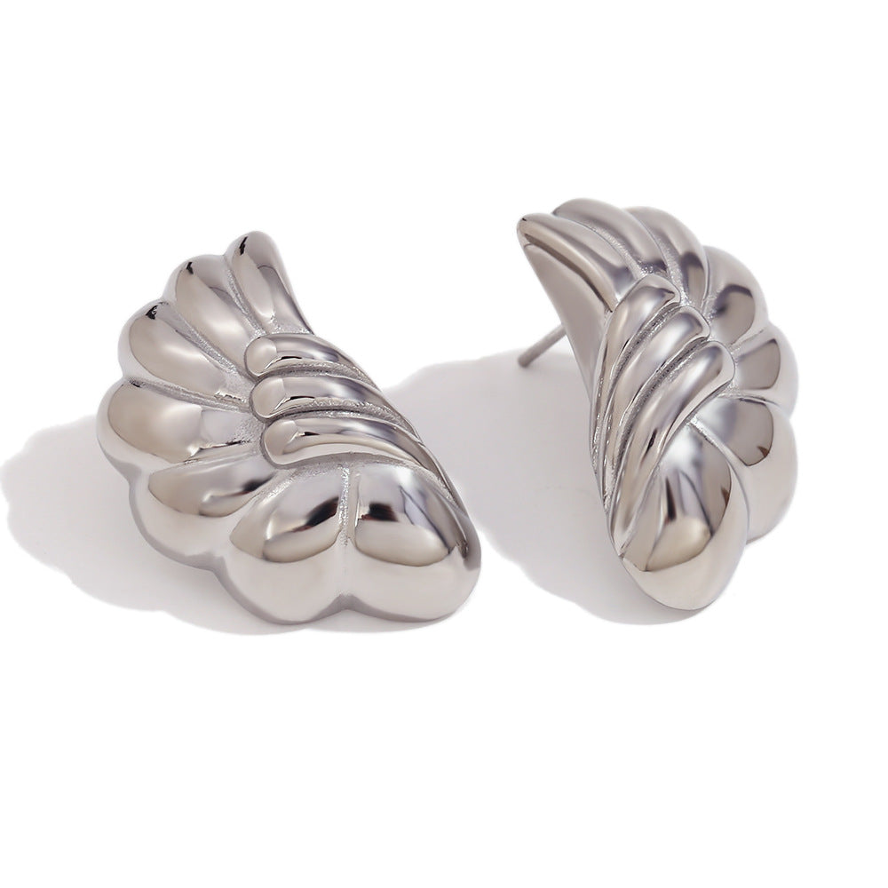 Fashion Niche Simple Retro Earrings Stainless Steel Plated 18K Gold Casting Micro-Inlaid Wave Earrings For Women