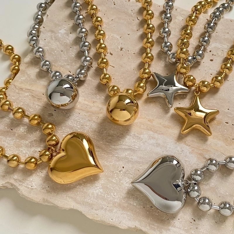 Vacation Modern Style Pentagram Round Heart Shape 304 Stainless Steel 16K Gold Plated White Gold Plated Gold Plated Plating Bracelets Necklace
