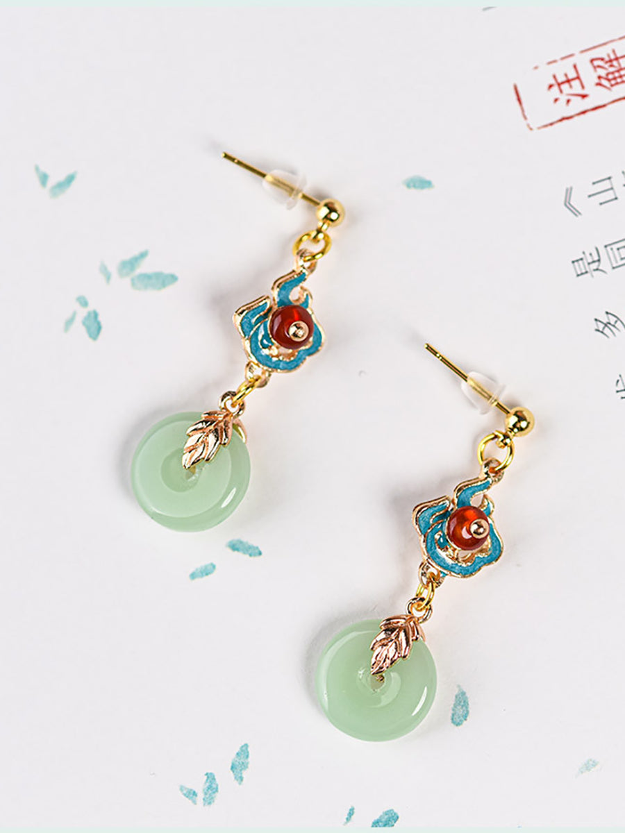 Vintage Round Jade Alloy Earrings