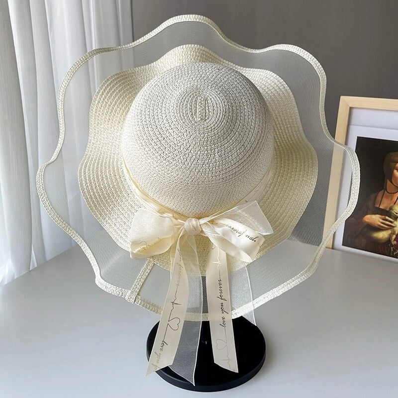 Straw Hat Women's Summer Beach Seaside Travel Sunshade Holiday Sunscreen Big Hat Brim Big Rim Cool Hat  Sun Hat