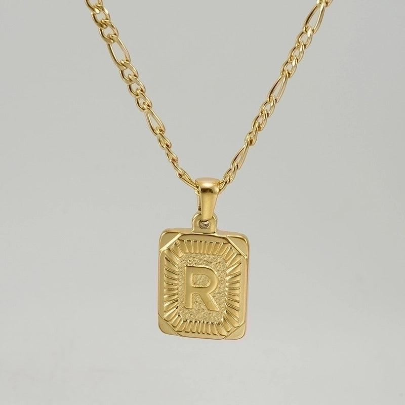 Fashion Letter Rectangle 304 Stainless Steel Titanium Steel 18K Gold Plated Gold Plated Pendant Necklace