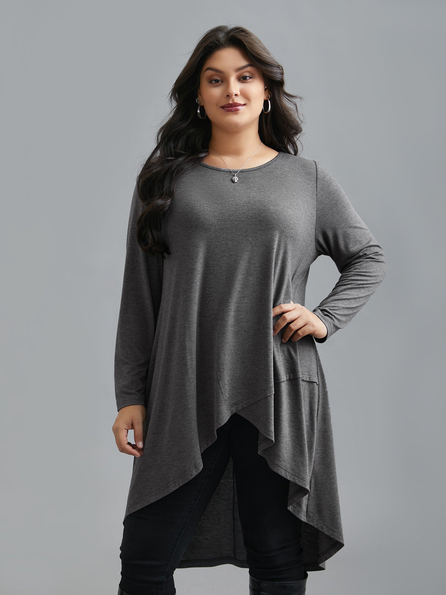 Solid Heather High Low Hem Top