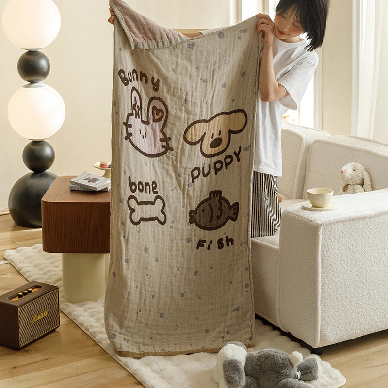 Class A Cotton Gauze Cover Blanket Cotton Jacquard Four-Layer Gauze Bath Towel Sofa Nap Blanket Multifunctional Children's Bags Quilt