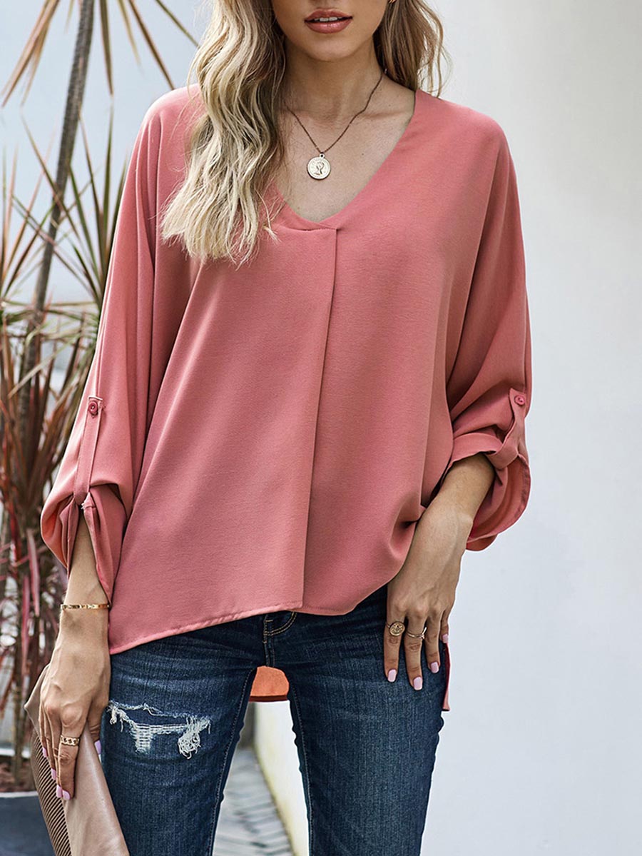 Sexy V-Neck Loose Long-Sleeved Tops (7 colors)