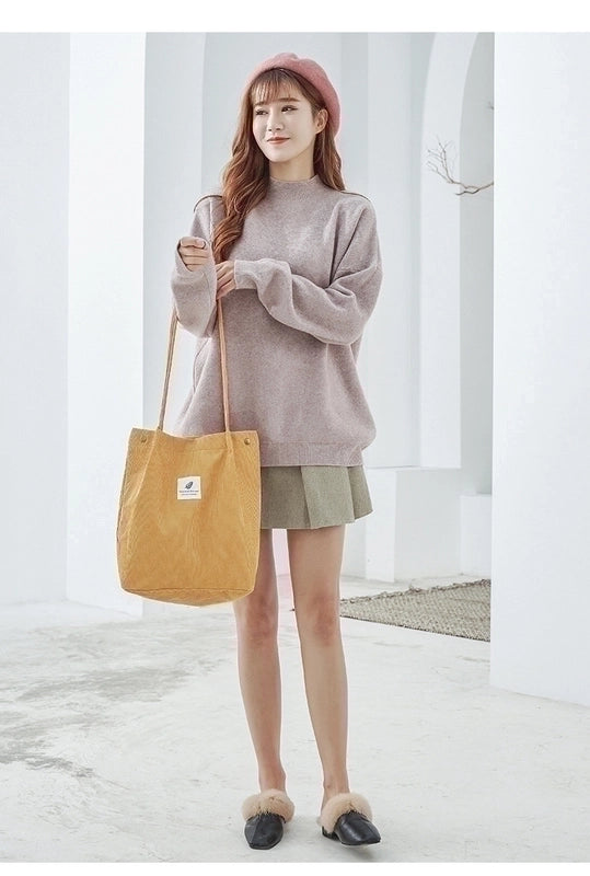Women's Fashion Solid Color Corduroy Shopping Bags