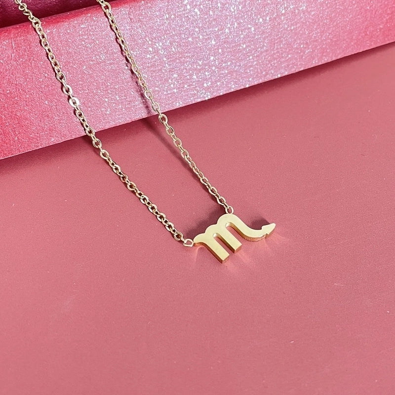 Simple Fashion Twelve Constellation Stainless Steel Geometric Necklace