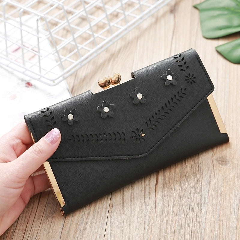 Korean Hollow Flower Long Clutch Bag