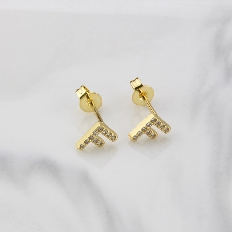 1 Pair Fashion Letter Inlay Copper Zircon Gold Plated Ear Studs